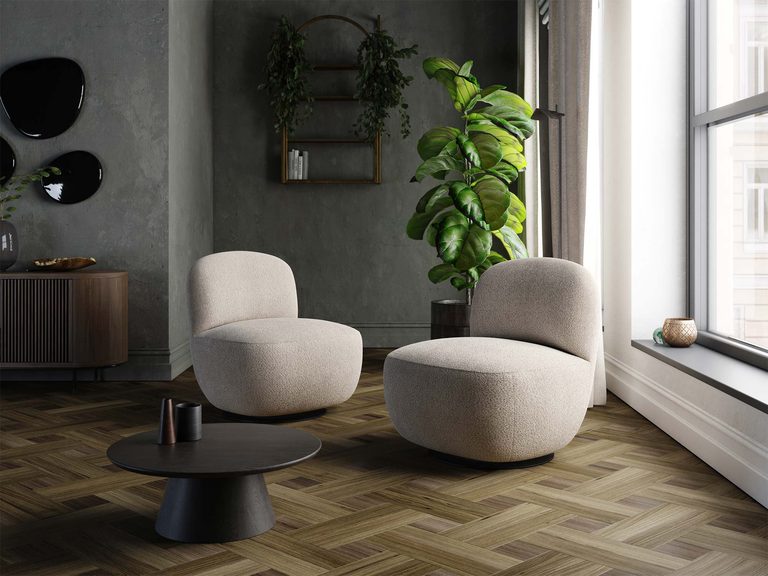 Minimalistyczny salon z fotelami