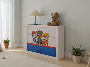 Miniaturka 13 - Komoda dziecięca z motywem piesków ratowników w pokoju chłopca aranżacja