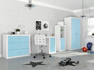 Miniaturka 15 - Meble dziecięce biało-niebieskie zestaw w pokoju chłopca aranżacja
