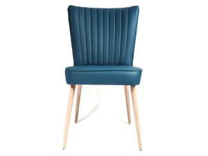 Miniaturka 7 - Krzesło tapicerowane morskie z przeszyciami i drewnianymi nogami frontalny