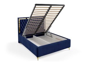 Miniaturka 45 - Łóżko glamour granatowe z pojemnikiem na pościel ze złotą ramą