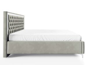 Miniaturka 3 - Szare łóżko glamour z pikowanym zagłówkiem ze srebrną ramą profil