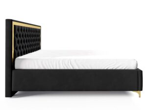 Miniaturka 13 - Czarne łóżko glamour z pikowanym zagłówkiem ze złotą ramą profil