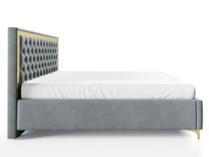 Miniaturka 14 - Szarozielone łóżko glamour z pikowanym zagłówkiem ze złotą ramą profil