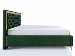 Miniaturka 11 - Zielone łóżko glamour z pikowanym zagłówkiem ze złotą ramą profil