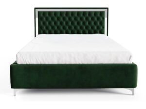 Miniaturka 15 - Łóżko glamour zielone z pikowanym zagłówkiem ze srebrną ramą