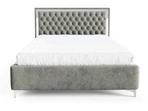 Miniaturka 16 - Szare łóżko glamour z pikowanym zagłówkiem ze srebrną ramą