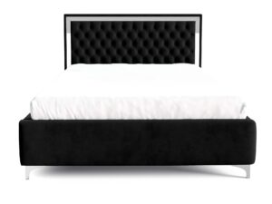 Miniaturka 18 - Czarne łóżko glamour z pikowanym zagłówkiem ze srebrną ramą