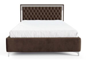 Miniaturka 17 - Brązowe łóżko glamour z pikowanym zagłówkiem ze srebrną ramą