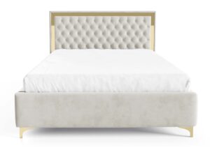 Miniaturka 19 - Kremowe łóżko glamour z pikowanym zagłówkiem ze złotą ramą