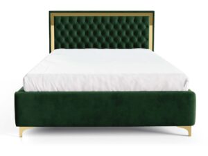 Miniaturka 21 - Zielone łóżko glamour z pikowanym zagłówkiem ze złotą ramą