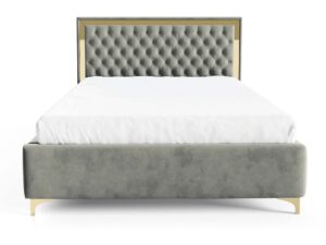 Miniaturka 20 - Łóżko glamour szare z pikowanym zagłówkiem ze złotą ramą