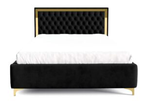 Miniaturka 23 - Czarne łóżko glamour z pikowanym zagłówkiem ze złotą ramą