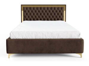 Miniaturka 24 - Łóżko glamour brązowe z pikowanym zagłówkiem ze złotą ramą