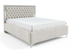 Miniaturka 32 - Kremowe łóżko glamour z pikowanym zagłówkiem ze srebrną ramą ukośne