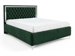 Miniaturka 34 - Zielone łóżko glamour z pikowanym zagłówkiem ze srebrną ramą ukośne
