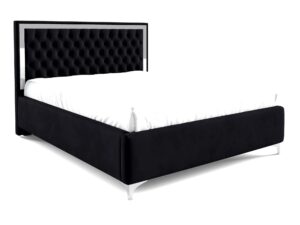 Miniaturka 33 - Czarne łóżko glamour z pikowanym zagłówkiem ze srebrną ramą ukośne