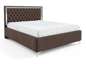 Miniaturka 27 - Brązowe łóżko glamour z pikowanym zagłówkiem ze srebrną ramą ukośne