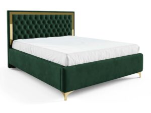 Miniaturka 26 - Zielone łóżko glamour z pikowanym zagłówkiem ze złotą ramą ukośne