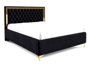 Miniaturka 31 - Czarne łóżko glamour z pikowanym zagłówkiem ze złotą ramą ukośne