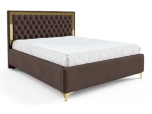 Miniaturka 28 - Brązowe łóżko glamour z pikowanym zagłówkiem ze złotą ramą ukośne
