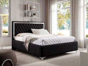 Miniaturka 51 - Czarne łóżko glamour z pikowanym zagłówkiem w aranżacji sypialni