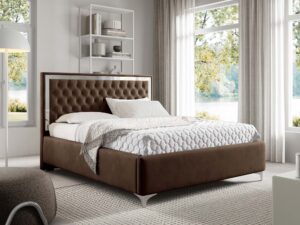 Miniaturka 47 - Brązowe łóżko glamour z pikowanym zagłówkiem w aranżacji sypialni