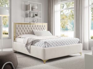 Miniaturka 53 - Kremowe łóżko glamour ze złotą ramą w aranżacji sypialni