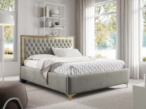 Miniaturka 59 - Łóżko glamour szare ze złotą ramą w aranżacji sypialni