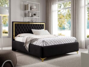 Miniaturka 57 - Czarne łóżko glamour ze złotą ramą w aranżacji sypialni