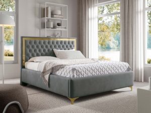 Miniaturka 58 - Szarozielone łóżko glamour ze złotymi akcentami w aranżacji sypialni