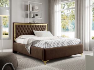 Miniaturka 54 - Łóżko glamour brązowe ze złotymi akcentami w aranżacji sypialni