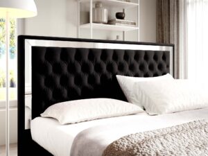 Miniaturka 64 - Detal pikowanego zagłówka łóżka glamour czarnego ze srebrną ramą