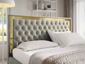 Miniaturka 69 - Pikowany zagłówek łóżka glamour szarego zbliżenie ze złotą ramą