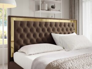 Miniaturka 67 - Pikowany zagłówek łóżka glamour brązowego zbliżenie ze złotą ramą