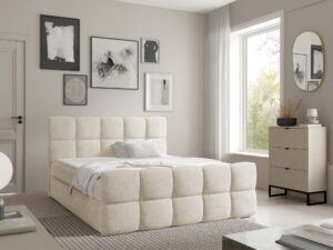 Miniaturka 15 - Łóżko kremowe z pikowanym zagłówkiem w sypialni