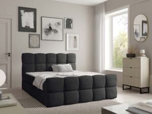 Miniaturka 14 - Czarne łóżko z pikowanym wzorem kostkowym w stylowej sypialni