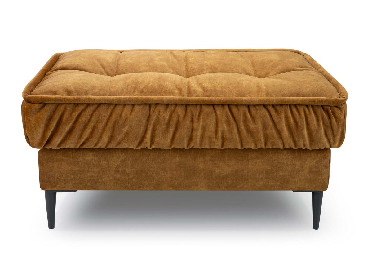 Tapicerowana pufa Lena musztardowa z miękkimi bokami