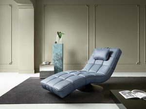 Miniaturka 10 - Szezlong relaksacyjny niebieski skórzany pikowany w eleganckim salonie