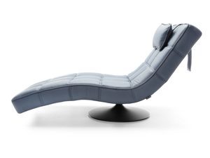 Miniaturka 2 - Szezlong niebieski skórzany pikowany z zagłówkiem profil boczny