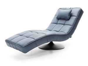 Miniaturka 3 - Szezlong skórzany niebieski pikowany na obrotowej nodze metalowej