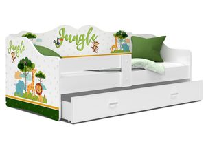 Miniaturka 13 - Białe łóżko dziecięce z motywem dżungli ze zwierzątkami i szufladą