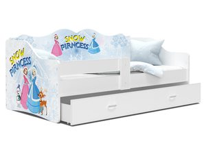 Miniaturka 6 - Białe łóżko dziecięce z motywem śnieżnej księżniczki i szufladą perspektywa
