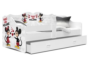 Miniaturka 10 - Białe łóżko dziecięce z motywem myszek i szufladą perspektywa