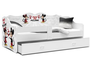 Miniaturka 11 - Łóżko dziecięce białe z motywem myszek i otwartą szufladą