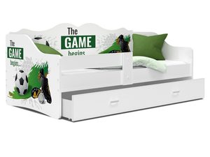 Miniaturka 15 - Białe łóżko dziecięce z motywem piłki nożnej i szufladą perspektywa