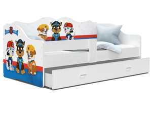 Miniaturka 17 - Białe łóżko dziecięce z motywem piesków ratowników i szufladą perspektywa