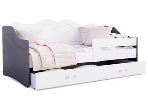 Miniaturka 1 - Łóżko dziecięce biało-grafitowe z szufladą i różową pościelą