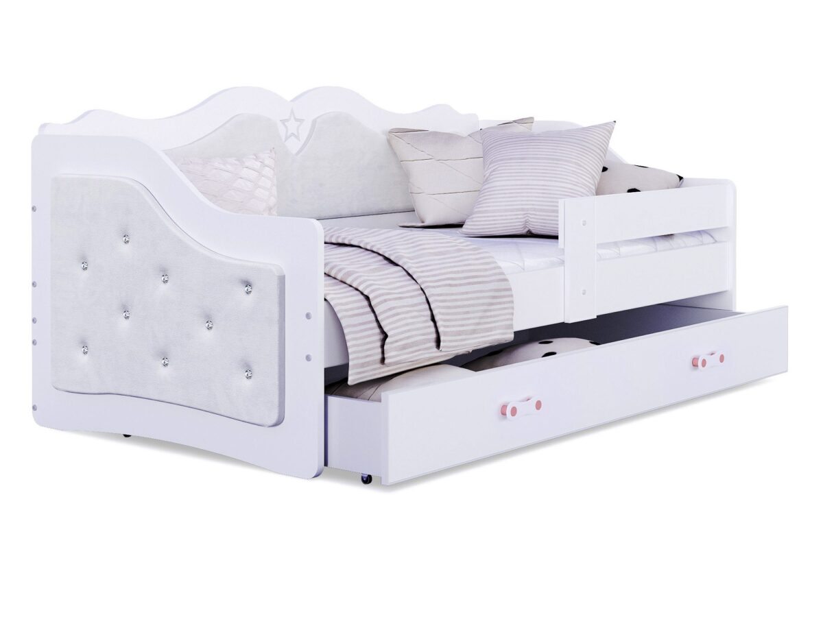 Łóżko dziecięce Emi T 1608 K tapicerowane z barierką