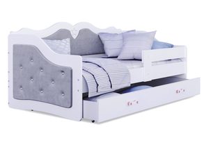 Miniaturka 2 - Łóżko dziecięce szare tapicerowane z pikowanym zagłówkiem i szufladą